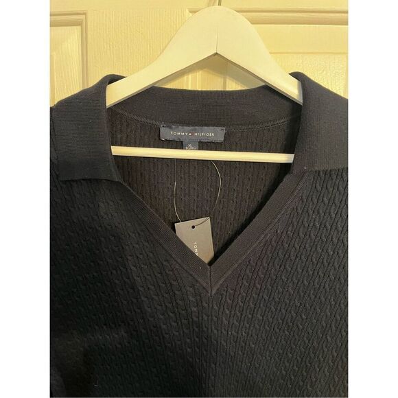 Tommy Hilfiger Navy Nautical Johnny Collar Fine Cable Knit Sweater sz XL NWT - Picture 2 of 6